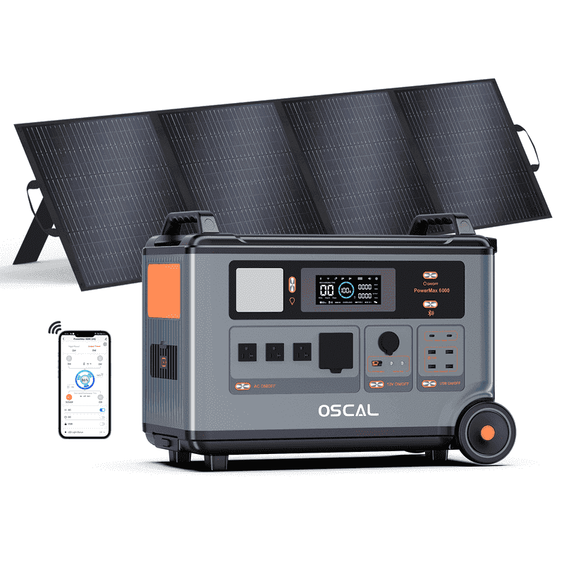 Powermax Generator OSCAL Powermax 6000 Solar Generator, 3600Wh Battery Backup with 200W ...