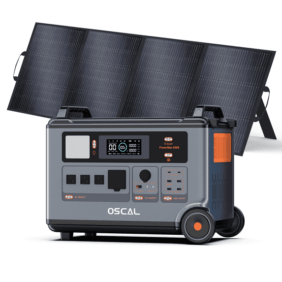 Powermax Generator OSCAL Powermax 6000 Solar Generator, 3600Wh Battery Backup with 400W ...