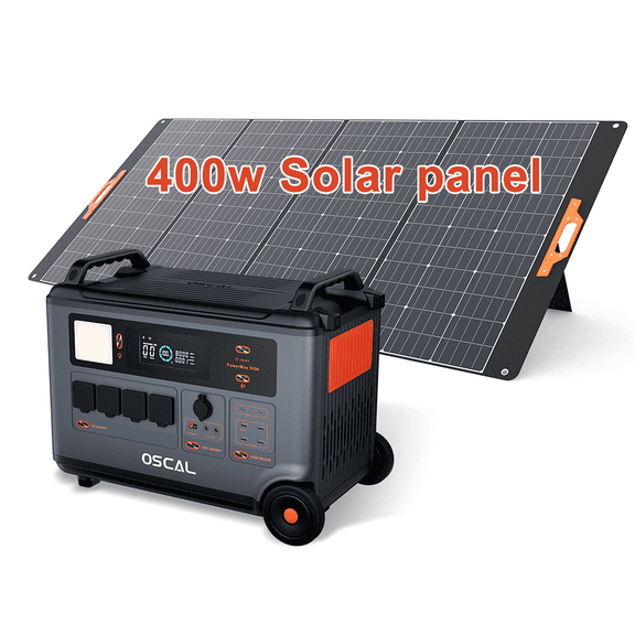 OSCAL Solar Generator 3600Wh PowerMax 6000 with 400W Portable Solar Panel, 120V/240V Power Station 6000W AC Outlets (9000W Peak), 2200W AC Charging/2400W Solar Charging, Home Camping Battery Backup