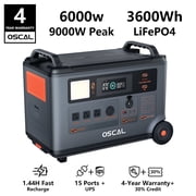 OSCAL Solar Generator, Portable Power Station 3600Wh LiFePO4 | 6000W 9000W Surge | 1.5 H Charge | DC/AC Bi-Directional Inverter | for Home Emergency, Outdoor Camping Hurricane Backup