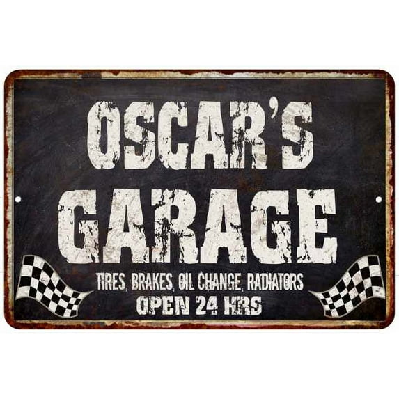 OSCAR'S Garage Black Grunge Sign 12 x 18 Matte Finish Metal 112180005209