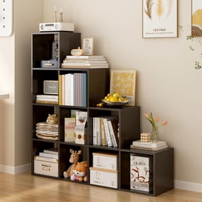 OSCHF Ladder Cube Storage Bookcase, 10-Cube Corner Shelf, Black