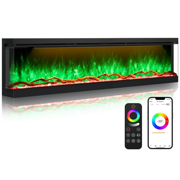 OSEYM 3 Sided Electric Fireplace 80 inch, Smart Built-in Linear Fire Places Heater 1500/750W with 251RGB LED Flames, APP & Remote Control, Cracking Sound, Timer, Log & Crystal
