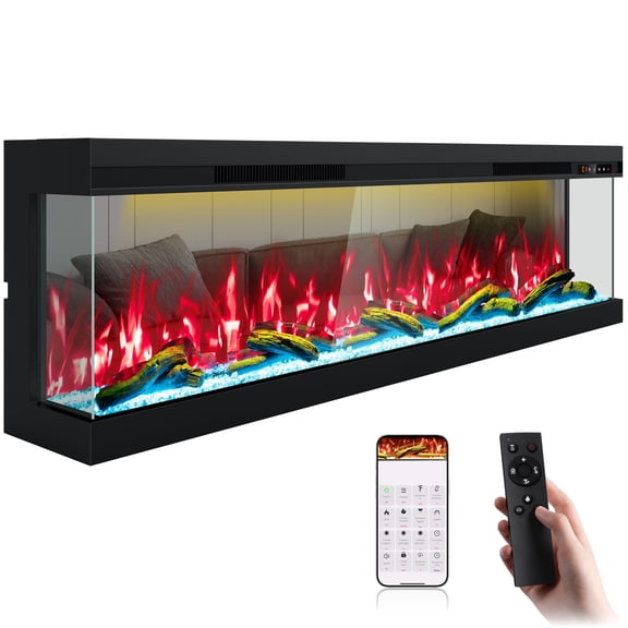 OSEYM 70" 3 Sided 3D Electric Fireplace with Touchscreen, APP & Remote Control, Smart Linear Fire Places Insert 1500W Heater, Multi-Color Combinations,Cracking Sound, Timer