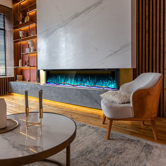 OSEYM 70" 3 Sided Electric Fireplace with Touchscreen, APP Control, Multi-Color Combinations, Built-in Fire Place 1500W Heater,Cracking Sound, 9H Timer, Log and Crystal