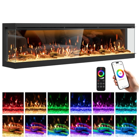 OSEYM 80" 3 Sided 3D Mirrored Electric Fireplace with 251RGB Realistic Flames, Smart Wi-Fi Enabled Build-in Insert, App/Remote Control,12H Timer,Crackle Sound, 1500/750W Quiet Heater