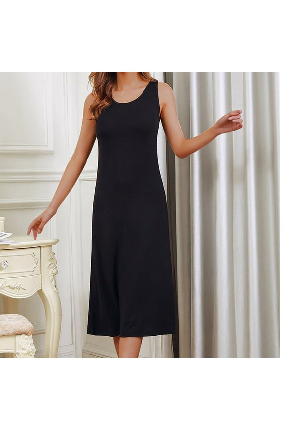 100% Cotton Nightgowns for Juniors with Built-In-Bra,Soft Breathable Long Sleeveless Tank Slim Fit Nightshirts