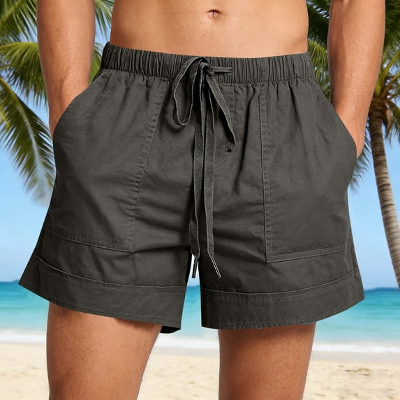 OSFVNOXV 100% Cotton Shorts for Men Summer Work Shorts Stretch High Waisted Drawstring Lounge Sleep Shorts with Multi-Pockets