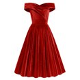 thumbnail image 1 of OSFVNOXV 1960s Dresses for Women Retro Velvet Dress Off Shoulder Bodycon Swing Ball Gown Party Dress, 1 of 4