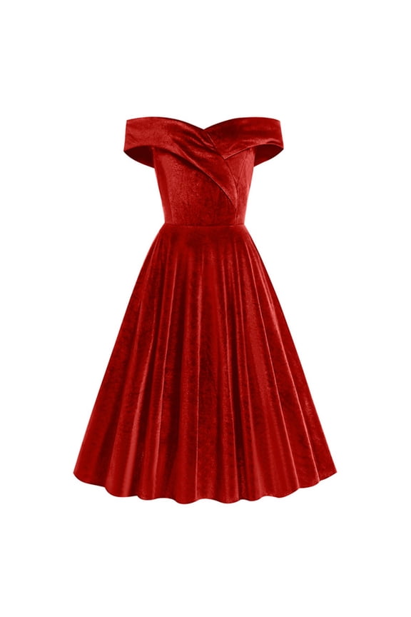 1960s Dresses for Women Retro Velvet Dress Off Shoulder Bodycon Swing Ball Gown Party Dress