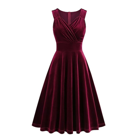 OSFVNOXV 1960s Velvet Dresses for Women Retro Sleeveless Tank High Waist Bodycon Swing Midi Dress for Prom Gown Party