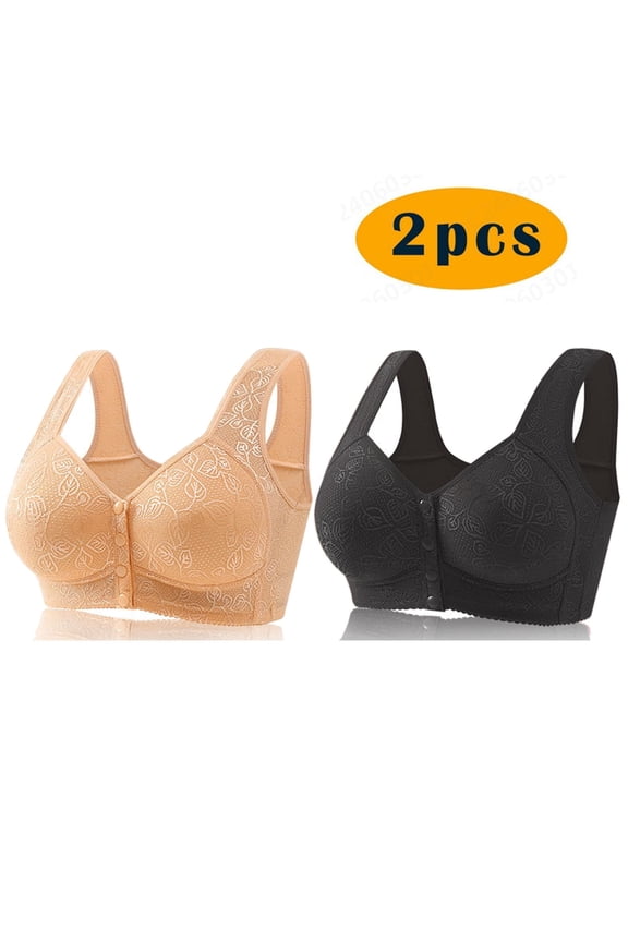 2 Pack Bras for Women Front Closure Wireless No Underwire,Plus Size Lace Bralette Big Busted Stretch Everyday Bras First Mothers Day Gift for New Mom ,S-5XL