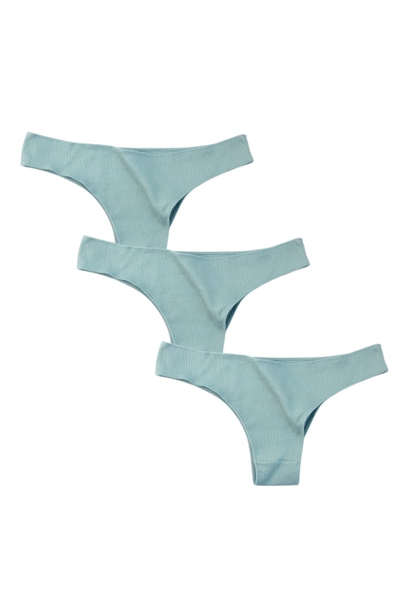 3 Pack Bikini Underwear for Women Cotton Seamless Tanga Ribbed Knit Thong Breathable Cotton Stretch Cheeky Panties