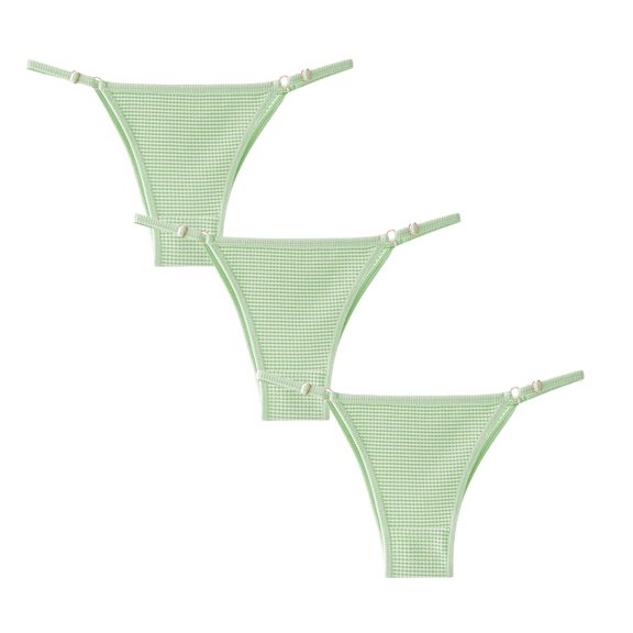 OSFVNOXV 3 Pack Bikini Underwear for Women Cotton Thongs Adjustable Strap Breathable Stretch Comfort Striped Swimwear Bottom