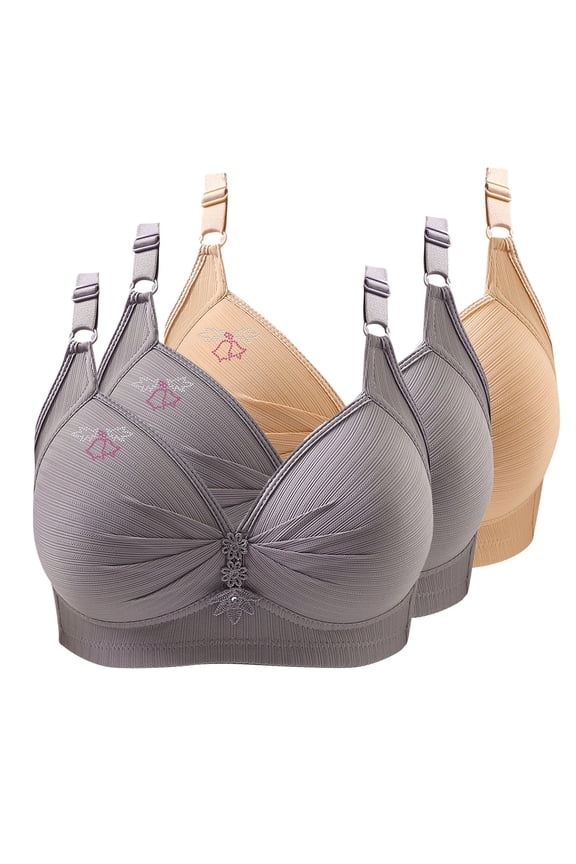 3 Pack Full Coverage Bras for Women Wide Straps Plus Size Big Bust Bra High Support Push Up Full Figure Everyday Bra First Mothers Day Gift for New Mom ,XS-4XL