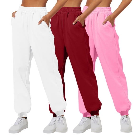 OSFVNOXV 3 Pack Sweatpants for Women Baggy Lounge Joggers Loose Breathable Elastic Drawstring with Pockets