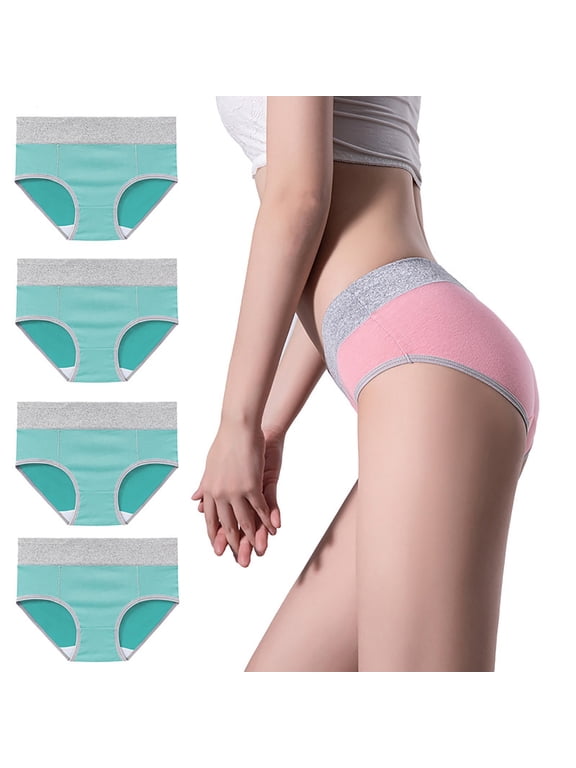 4 Pack Postpartum Underwear for Women Plus Size (M-5XL) Cotton Butt-Lifting Blue Briefs Moisture-Sicking & Everyday Wear