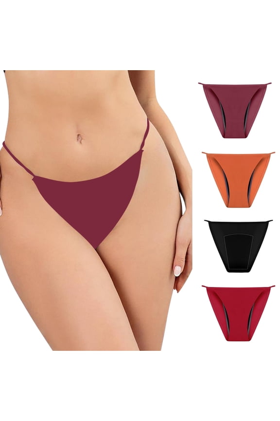 4 Pack Womens Bikini Bottoms Seamless Thong Underwear Mid Rise Leakproof Period String Swimwear Bottom