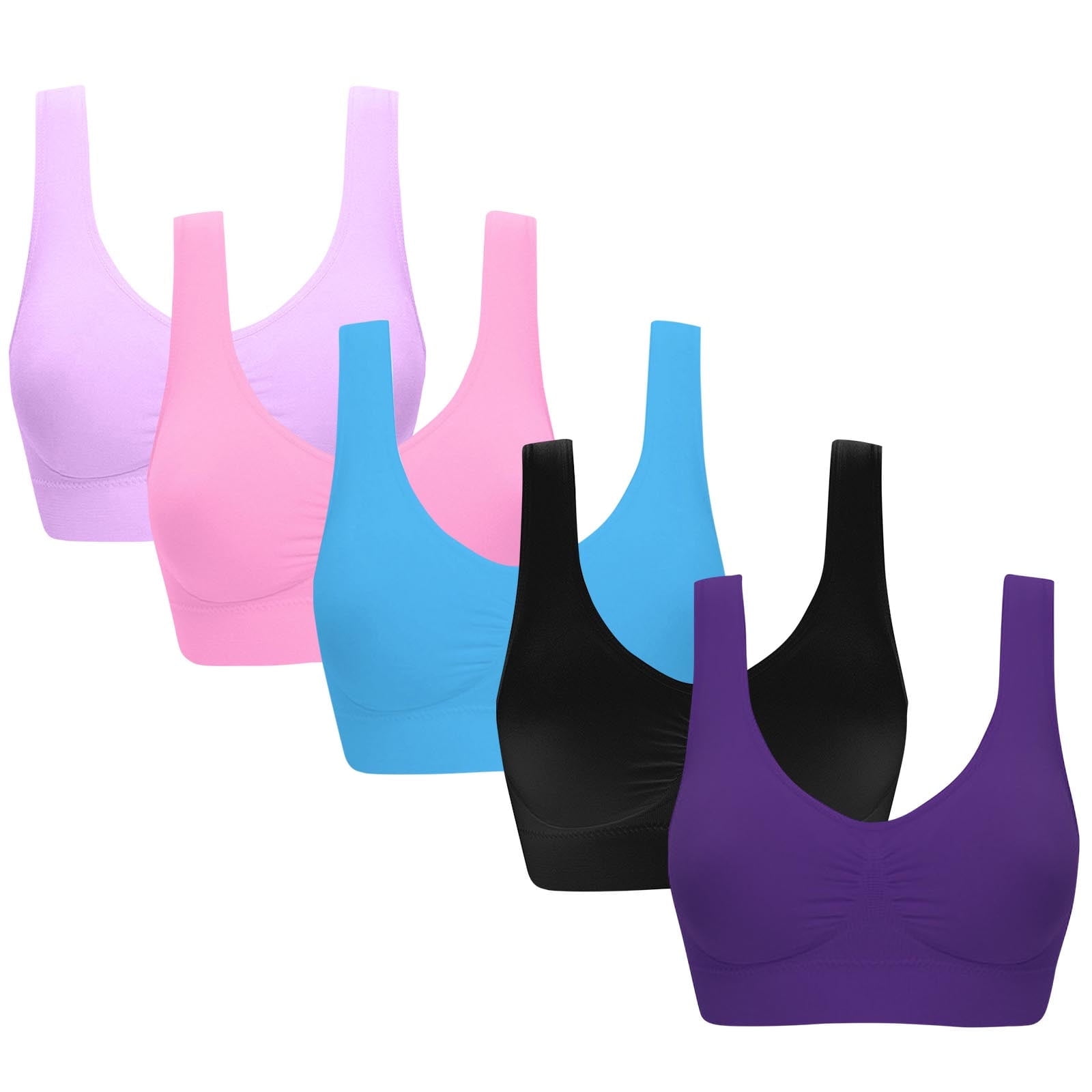 OSFVNOXV 5-Pack Plus Size Wireless Seamless Bras,Soft Padded Thin Cup ...