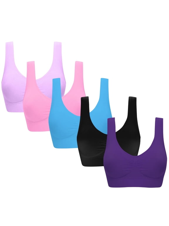 5-Pack Plus Size Wireless Seamless Bras,Soft Padded Thin Cup Sports Sleep Bralette for Women ,S-3XL