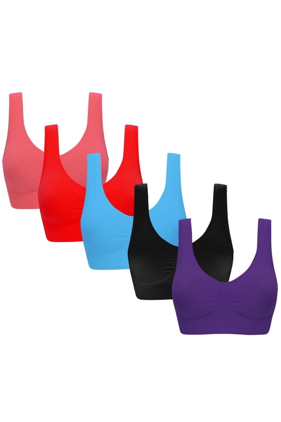 5-Pack Plus Size Wireless Seamless Bras,Soft Padded Thin Cup Sports Sleep Bralette for Women ,S-3XL