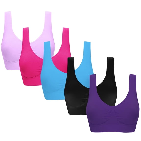 OSFVNOXV 5-Pack Plus Size Wireless Seamless Bras,Soft Padded Thin Cup Sports Sleep Bralette for Women ,S-3XL