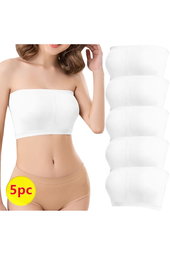 5 Pack Strapless Bras for Women Bandeau Bra Seamless Stretch Wireless Soft Comfortable Everyday Bras ,S-6XL