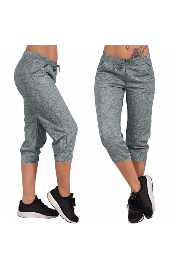 Athletic Pants for Women Slim Fit Capris High Waisted Joggers for Gym Workout with Drawstring Pockets