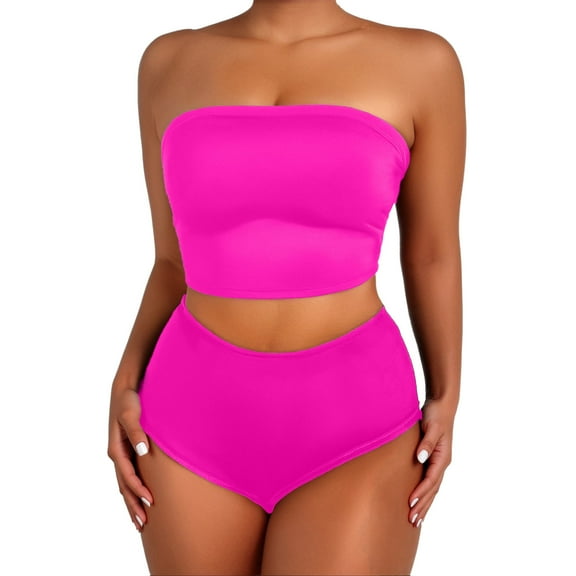 OSFVNOXV Bandeau Swimsuits for Women,2-Piece Summer Strapless Swimwear,Soft Padded Tube Swim Top and Swim Hipster Brief