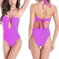 thumbnail image 1 of OSFVNOXV Bathing Suits for Women One-Piece Plus Size Halter Swimsuit Tie Back Bikinis Solid Color Swimwear ,M-3XL, 1 of 4