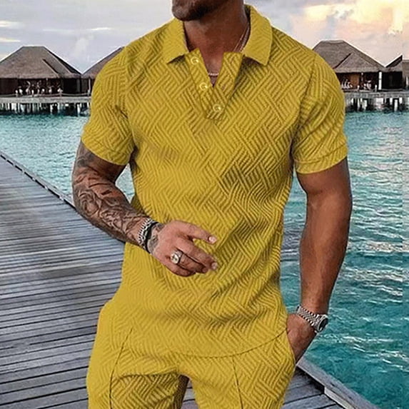 OSFVNOXV Big and Tall Golf Shirts for Men Texture Ribbed Knit Short Sleeve Formal Business Office Work Tops S-5XL