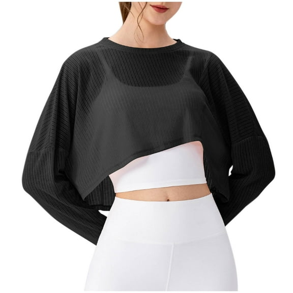 OSFVNOXV Bikini Cover Ups Tops Casual Long Sleeve Tees See Sheer UV Protection Lightweight Cropped Crewneck Pullover Shirts