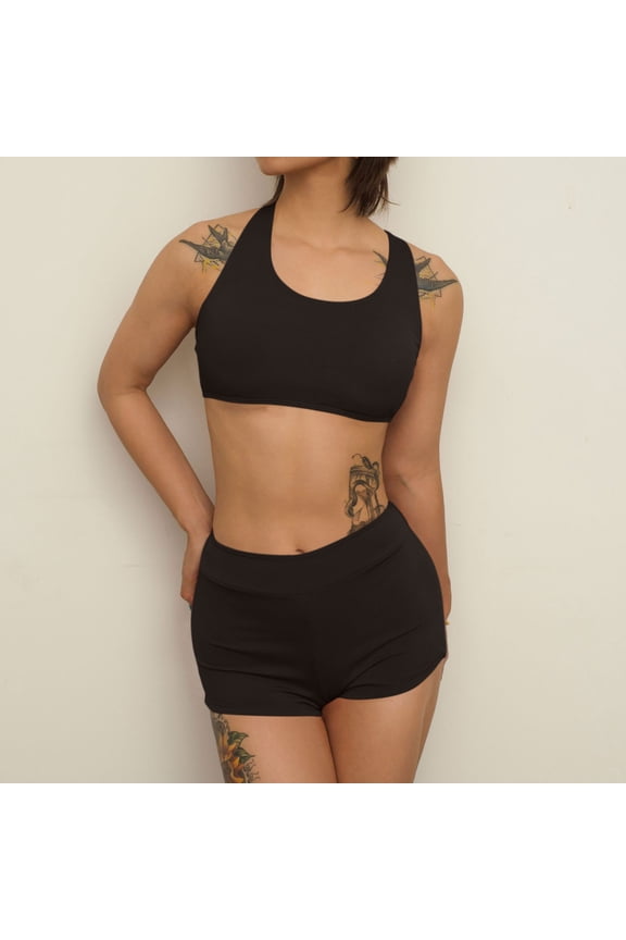 Bikini Sets for Women 2-Piece Swimsuit Seamless Yoga Sports Bra Wire-Free Padded Built-In-Bra and Side String Boy Shorts Bathing Suits Summer Holiday Swimwear