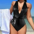 thumbnail image 1 of OSFVNOXV Bikini Tops for Women Large Bust Halter Neck Swimsuit Lace Up Cutout V-Neck Surfing Bathing Suits Sequin Swimwear, 1 of 4
