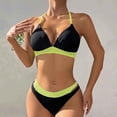 thumbnail image 1 of OSFVNOXV Bikinis for Women 2 Piece Summer Swimsuits Y2K Halter Neck Color Blocked Push Up Bra Bikini Top and High Waisted Briefs, 1 of 5