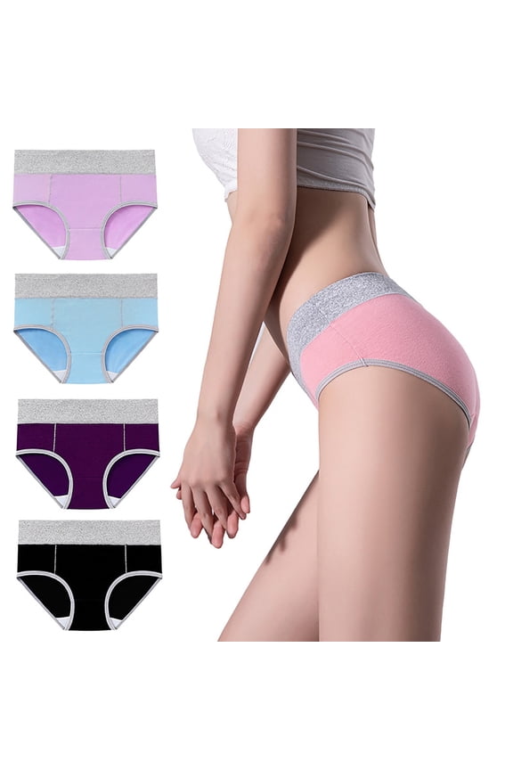 Breathable Underwear for Women 4 Pack Seamless Cotton Briefs High-Cut Underwear Comfort Butt Lift Hipster Panties ,M-5XL