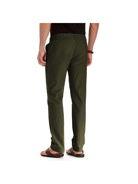 Business Casual Pants for Men Big and Tall Cotton Pants High Elastic Waist Regular Fit Trouser Workwear with Pockets