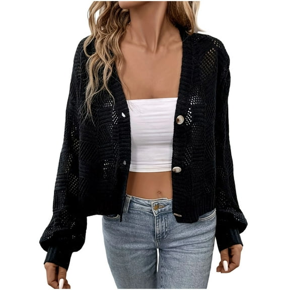 OSFVNOXV Cardigans for Women New Trending 2025 Crochet Swim Cover Up Long Sleeve Button Down Cropped Cardigan