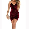 thumbnail image 1 of OSFVNOXV Cocktail Dress for Women Retro Velvet Spaghetti Strap V-Neck Bodycon Wrap Skirt Lounge to Work, 1 of 9