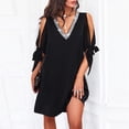 thumbnail image 1 of OSFVNOXV Cold Shoulder Womens Evening Dresses for Wedding Guest Summer Trendy Glitter Sparkly Rhinestone Tie Knot V-Neck Mini Dress Office Work Blouse, 1 of 6