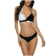thumbnail image 1 of OSFVNOXV Color Blocked Swimsuits for Women 2-Piece Halter Neck Bathing Suit Ruched Cross Push Up Triangle Bikini Bra with Bottom ,S-3XL, 1 of 4
