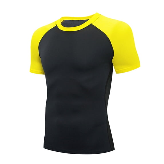 OSFVNOXV Compression Shirts for Men Color Block Workout Tops Moisture Wicking Crewneck Tees Pullover Gym Shirts