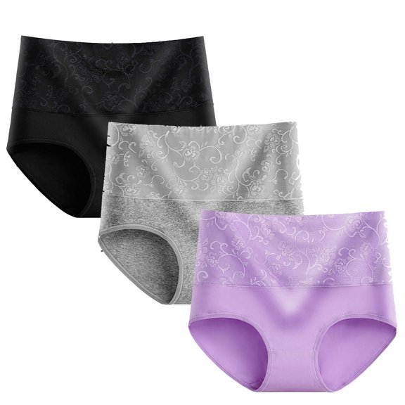 OSFVNOXV Cotton Hipster Panties for Women L-5XL,Plus Size High Waist Underwear,Lace Floral Embroidered Butt-Lifting Underwear 3 Pack