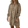 thumbnail image 1 of OSFVNOXV Cotton Linen Dress for Women Mini Length Ruffle Flowy Sun Dress Long Sleeve Button Down Ruched Pleated Tiered Short Shirt Dress, 1 of 7