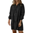 thumbnail image 1 of OSFVNOXV Cotton Linen Dress for Women Mini Length Ruffle Flowy Sun Dress Long Sleeve Button Down Ruched Pleated Tiered Short Shirt Dress, 1 of 6