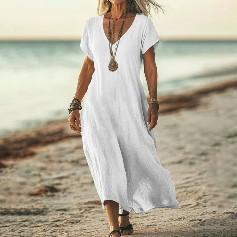 white christmas dresses Women's Long Sleeve Linen Button Down Midi Dress main image 1