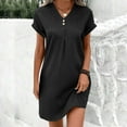 thumbnail image 1 of OSFVNOXV Cotton Linen Dresses for Women 2025,Summer Casual Lounge Nightgown Mini Dress,Short Sleeve Button Front V-Neck Pullover Shirt Dress for Sleepwear,S-3XL, 1 of 8