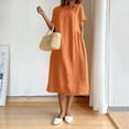 thumbnail image 1 of OSFVNOXV Cotton Linen Shirts for Women Summer Casual Midi Dress Comfy Short Sleeve Crewneck Pullover Lounge Sleep Dress ,M-3XL, 1 of 9