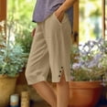 thumbnail image 1 of OSFVNOXV Cotton Linen Short for Women Summer Lightweight Slim Fit Leg Lounge Shorts Moisture Wicking Beach Bottom with Pockets, 1 of 6