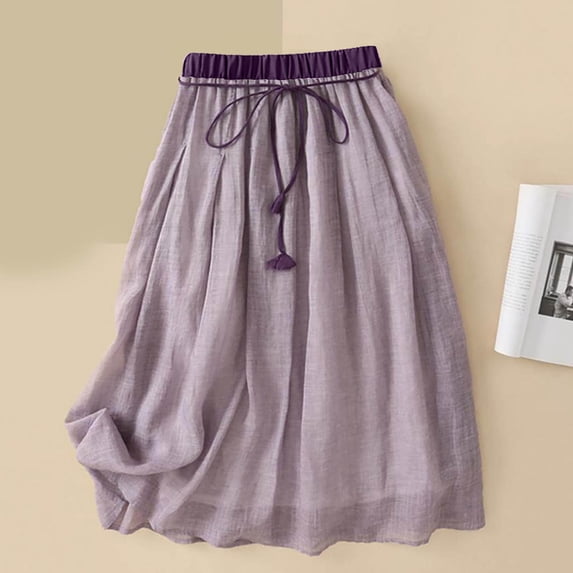 OSFVNOXV Cotton Linen Skirts for Women Summer Lightweight High Waist Ruffle Flowy Midi Long Beach Holiday Skirts